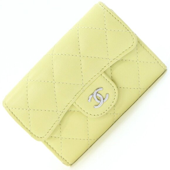 CHANEL Yellow Lambskin Leather Logo Card Holder - Picture 1 of 8
